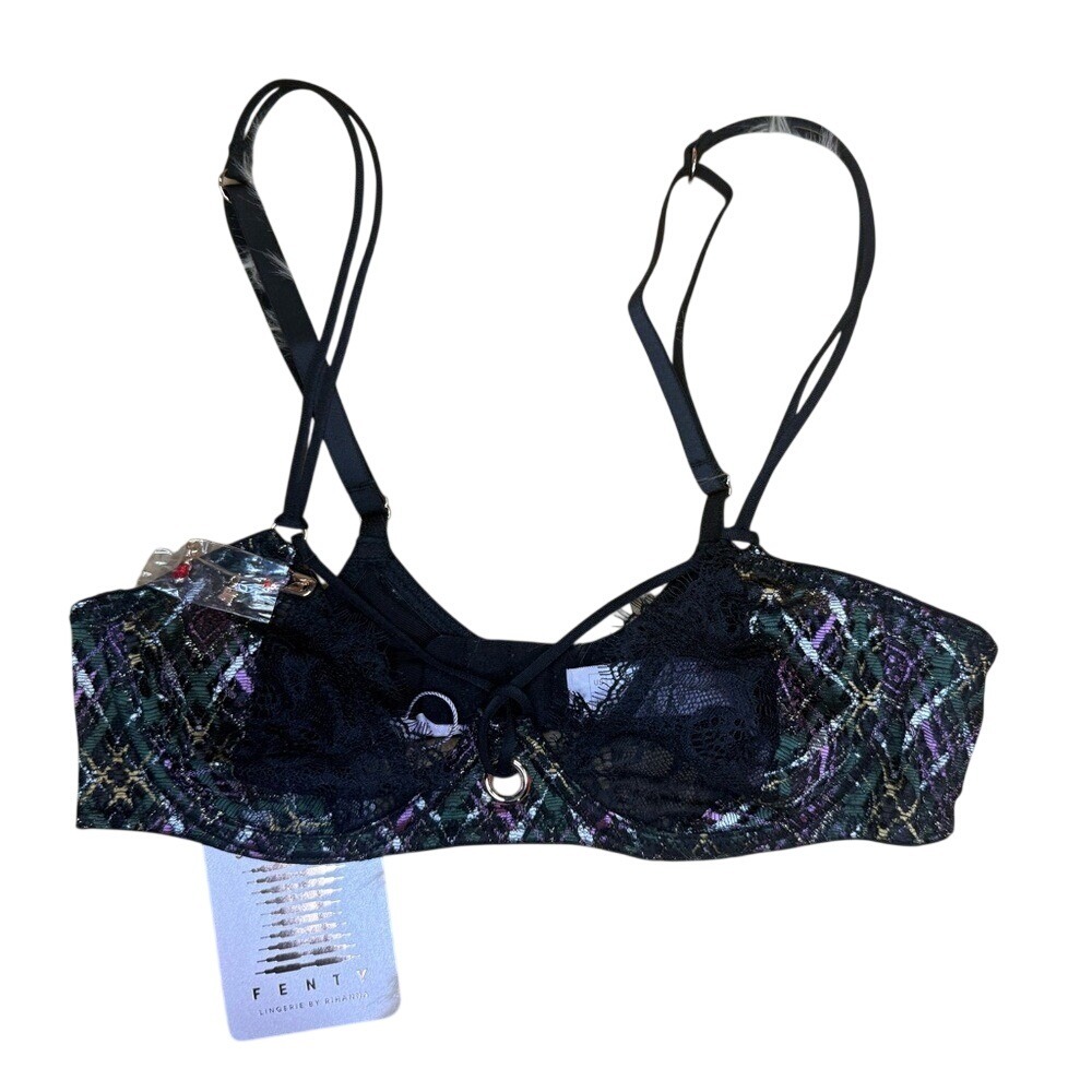 Savage X Fenty That's Hella Plaid Lace Underwire Bra 32B NWT